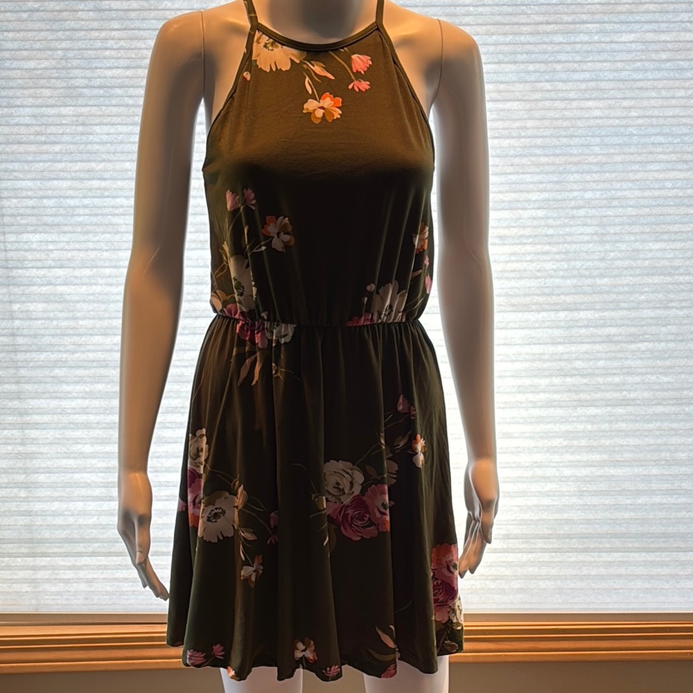 French Grey Floral Halter Neck Dress